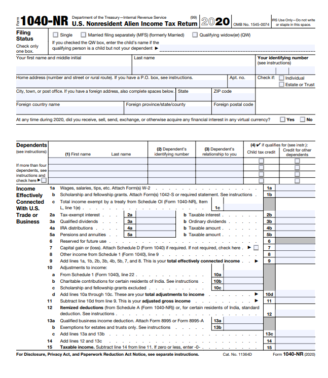 Forms 1040 1040nr And 1040nr Ez Which Form To File 2021