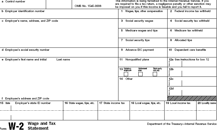 W-2 form example (Wage and Tax Statement)