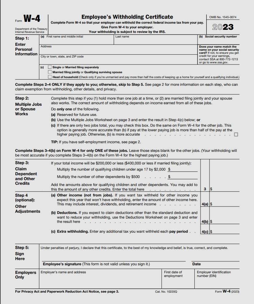 form W-4 2023 example 