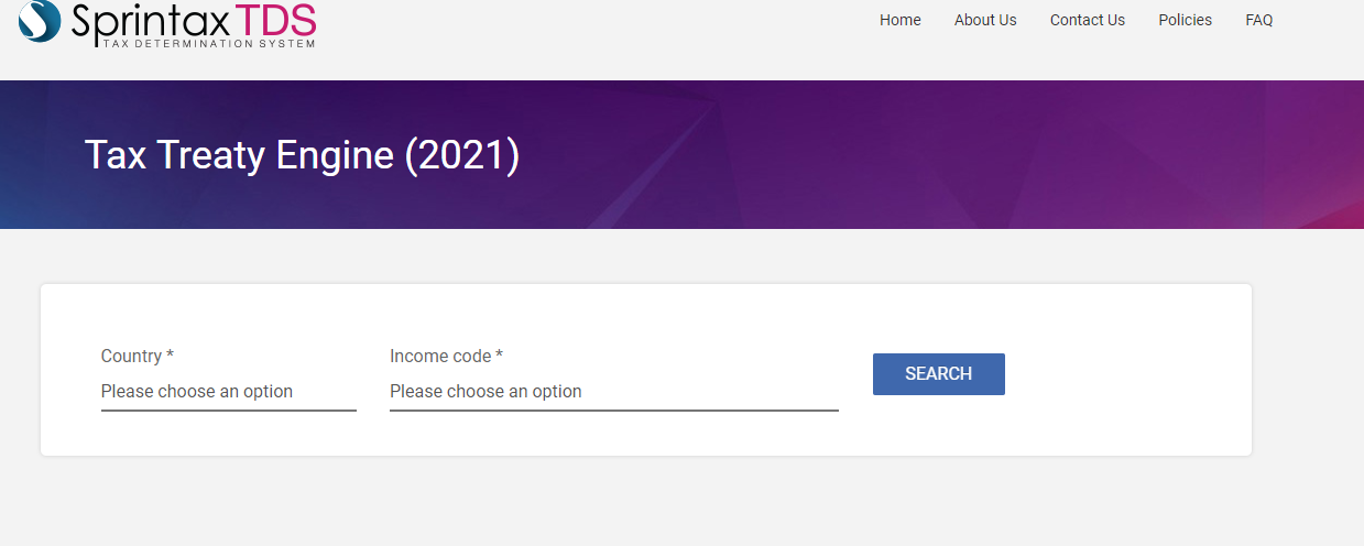 Tax Treaty Engine: Options for Income code and country
