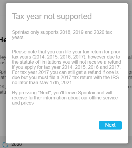 Sprintax previous years tax returns