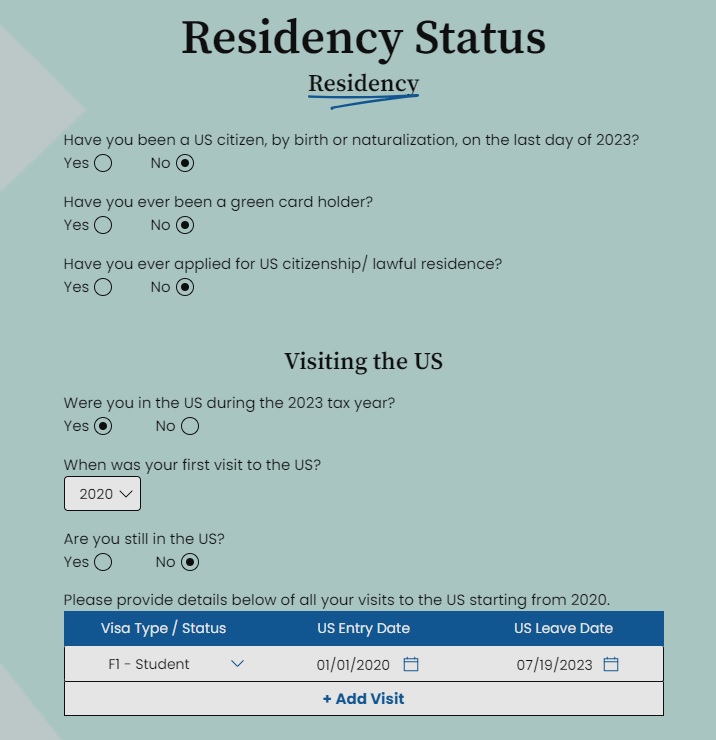 Sprintax Residency status tax year 2023