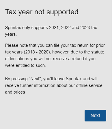 Sprintax previous years tax returns