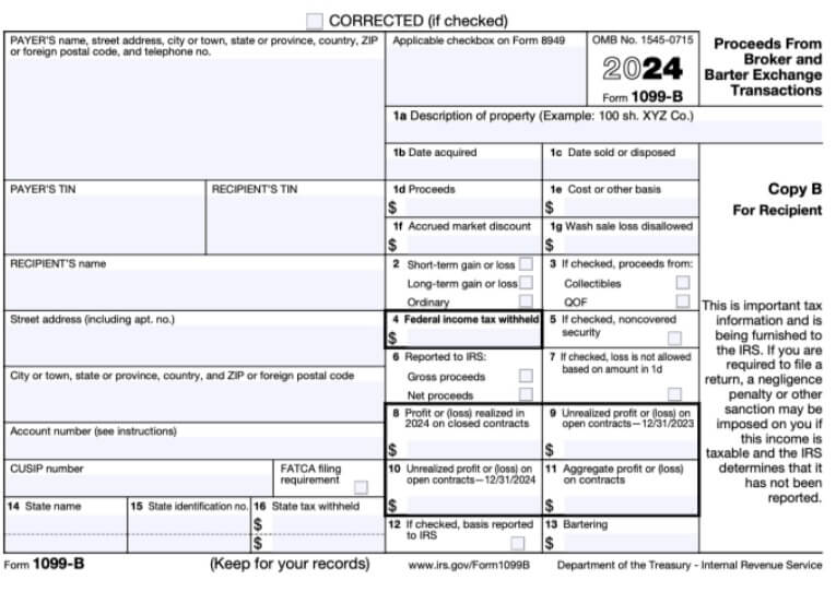 Below, you can see a step-by-step analysis of each part of the 1099-B form: