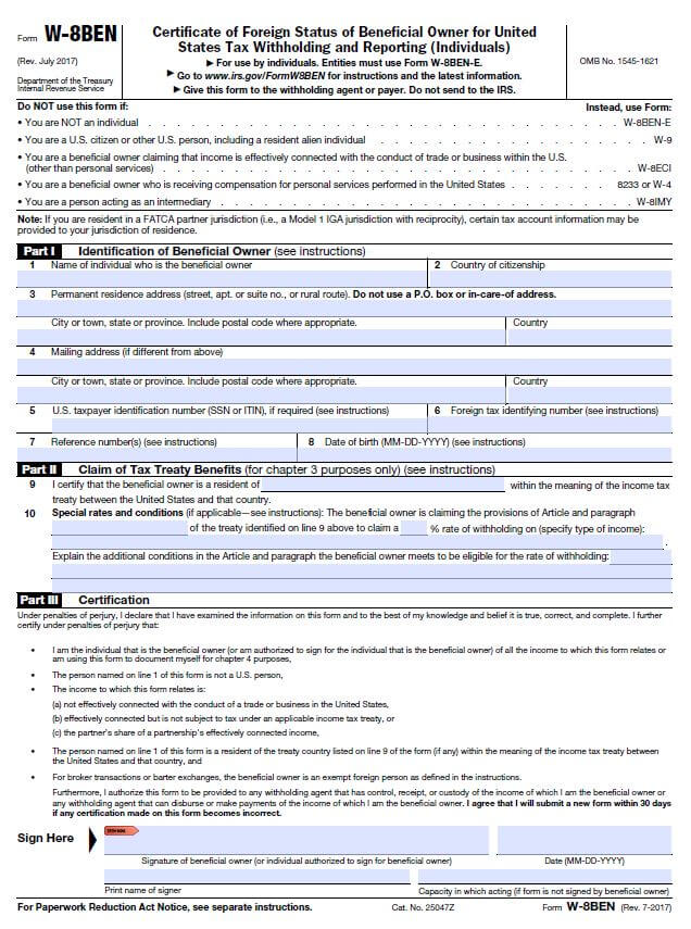 Formulario W8BEN