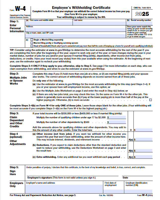 NRA W-4 Form 2025