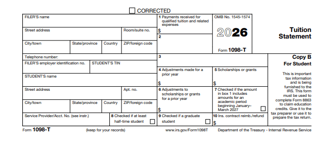 Form 1098-T Copy B for Students