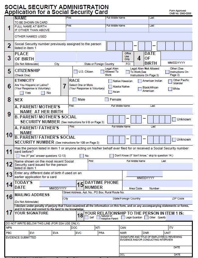 Form SS-5 Social Security application